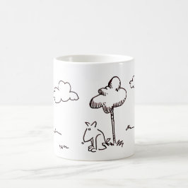 Funny Cartoon Dog Under Tree Line Drawing Koffiemok
