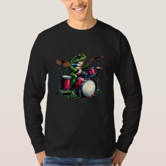 Funny Cartoon Frog Spelen De Drums T-shirt