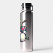 Funny Cartoon Frog Spelen De Drums Waterfles (Achterkant)