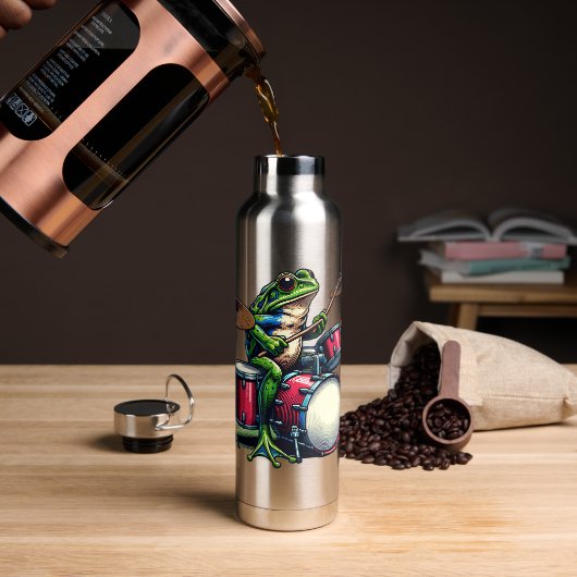 Funny Cartoon Frog Spelen De Drums Waterfles (Koffie)