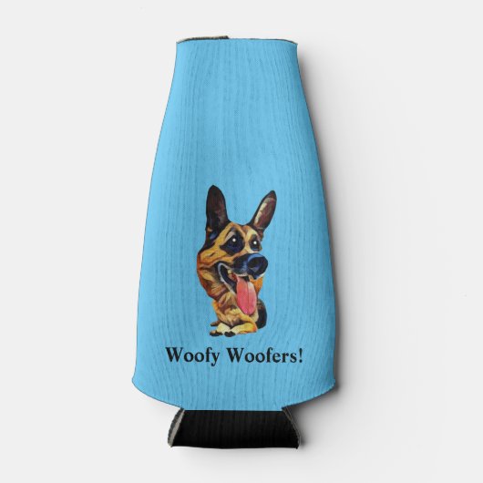 Funny Cartoon German Shepherd Bottle Cooler (Voorkant)