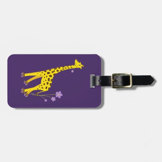 Funny Cartoon Giraffe Roller Skating Personalized Bagagelabel (Voorkant horizontaal)