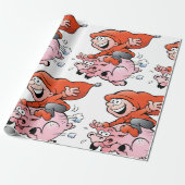 Funny Cartoon Gnome Riding Flying Pig Cadeaupapier (Uitgerold)