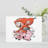 Funny Cartoon Gnome Riding Flying Pig Kaart (Staand voorkant)
