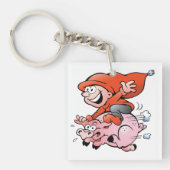 Funny Cartoon Gnome Riding Flying Pig Sleutelhanger (Voorkant)