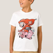 Funny Cartoon Gnome Riding Flying Pig T-shirt (Voorkant)