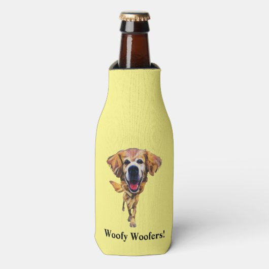 Funny Cartoon Golden Retriever Flessenkoeler Flesjeskoeler (Fles Voorkant)