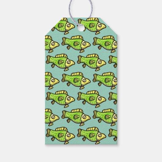 Funny Cartoon Green Fish Drawing Cadeaulabel (Voorkant)