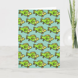 Funny Cartoon Green Fish Drawing Kaart