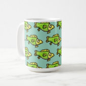 Funny Cartoon Green Fish Drawing Koffiemok (Voorkant links)