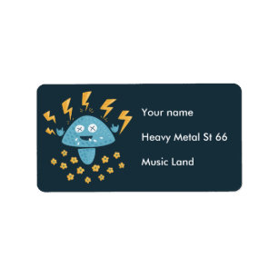Funny Cartoon Heavy Metal Mushroom Etiket