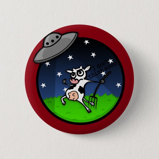 FUNNY CARTOON KOE ALIEN UFO ABDUCTION BUTTON (Voorkant)