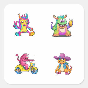 Funny Cartoon Monster 4-pack Stickers