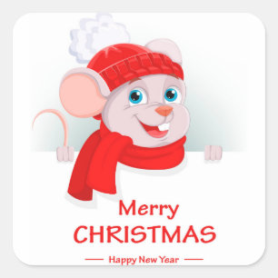 Funny Cartoon Mouse Vierkante Sticker