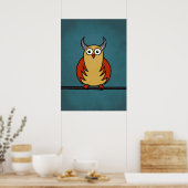 Funny Cartoon Owl met horens Poster (Keuken)