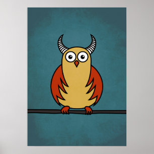 Funny Cartoon Owl met horens Poster