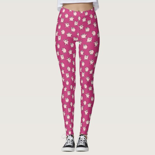 Funny Cartoon Pattern Pig Jaar Kies Kleur L Leggings (Voorkant)