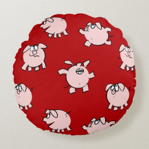 Funny Cartoon Pattern Pig Year Kies Kleurrond Rond Kussen
