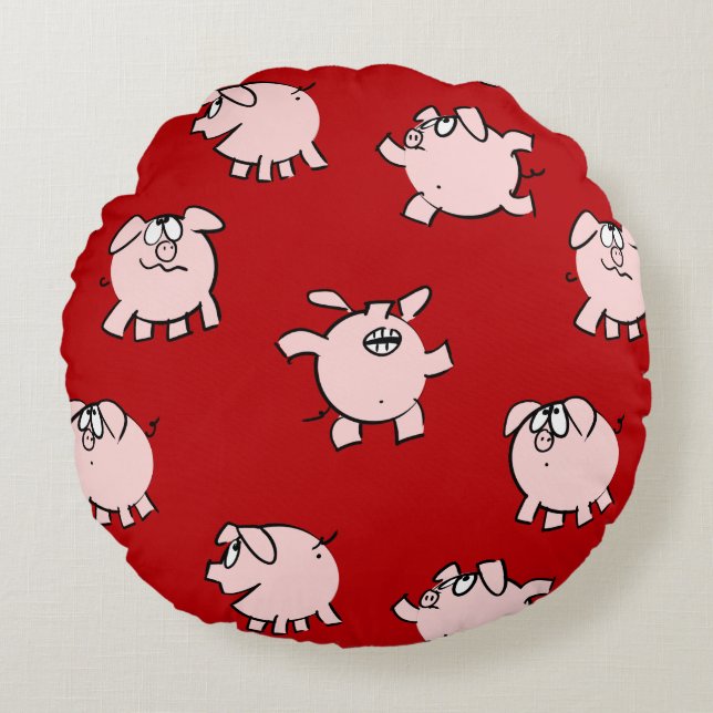 Funny Cartoon Pattern Pig Year Kies Kleurrond Rond Kussen (Voorkant)