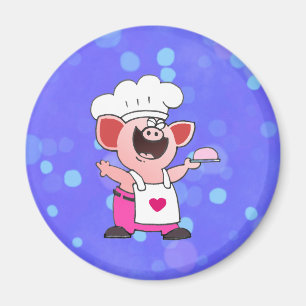 Funny Cartoon Pig Chef Shirt Funny Piggy Chef T Magneet