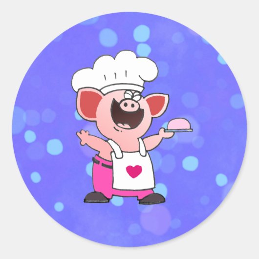 Funny Cartoon Pig Chef Shirt | Grappige Piggy Chef Ronde Sticker (Voorkant)