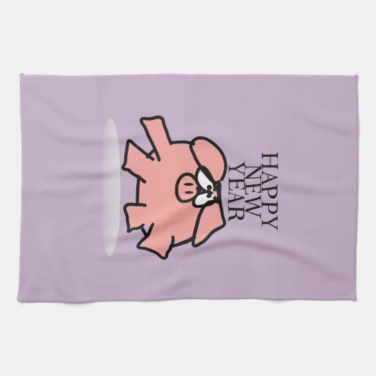 Funny Cartoon Pig New Year Kitchen hand Towel Theedoek (Horizontaal)