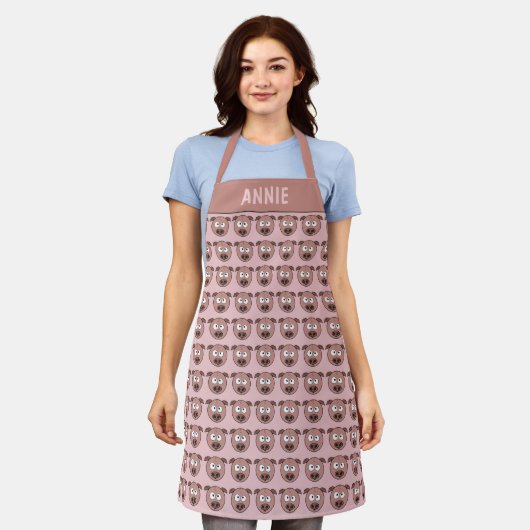 Funny Cartoon Pig Pattern Custom Schort (Gedragen)
