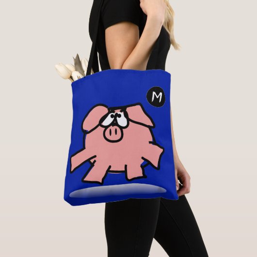 Funny Cartoon Pig Year Kies kleur Bag Monogram Draagtas (Dichtbij)