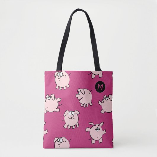 Funny Cartoon Pig Year Kies Kleurmonogram Bag Draagtas (Voorkant)