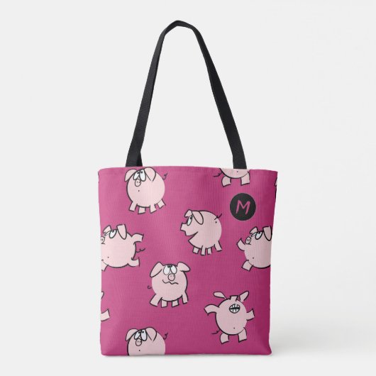 Funny Cartoon Pig Year Kies Kleurmonogram Bag Draagtas (Achterkant)