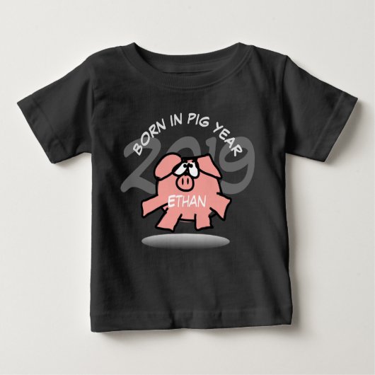 Funny Cartoon Pink Pig 2019 Personalized Baby T-sh (Voorkant)