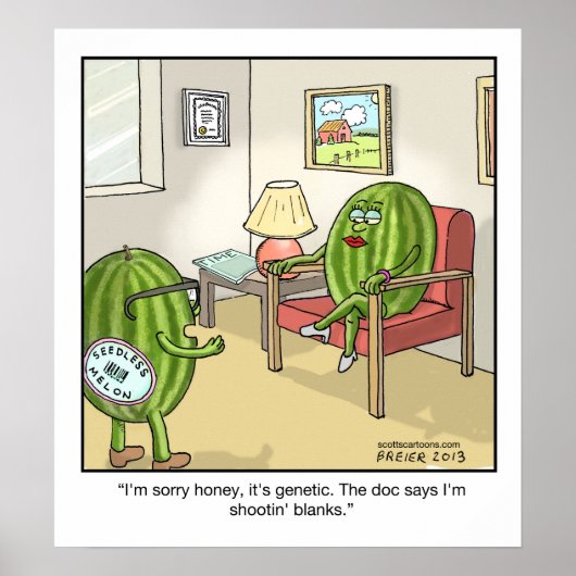 Funny Cartoon Poster zonder zaadloze watermeloen (Voorkant)