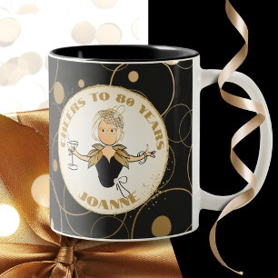 Funny Cartoon Proost op 80 Black Gold voor haar Tweekleurige Koffiemok