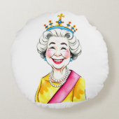 Funny Cartoon Queen Elizabeth II Royal Portrait Rond Kussen (Achterkant)