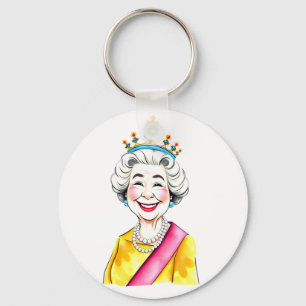 Funny Cartoon Queen Elizabeth II Royal Sleutelhanger