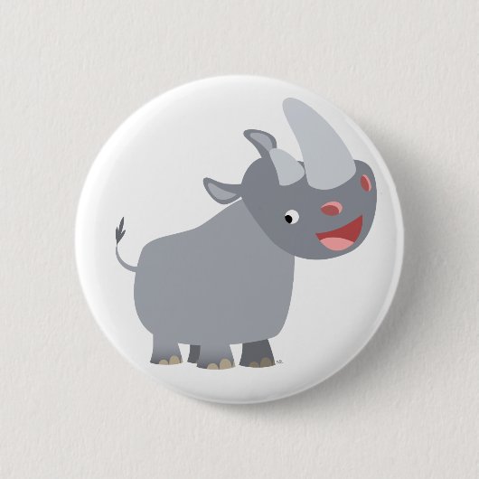Funny Cartoon Rhino Button Badge (Voorkant)