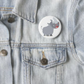Funny Cartoon Rhino Button Badge (In situ)