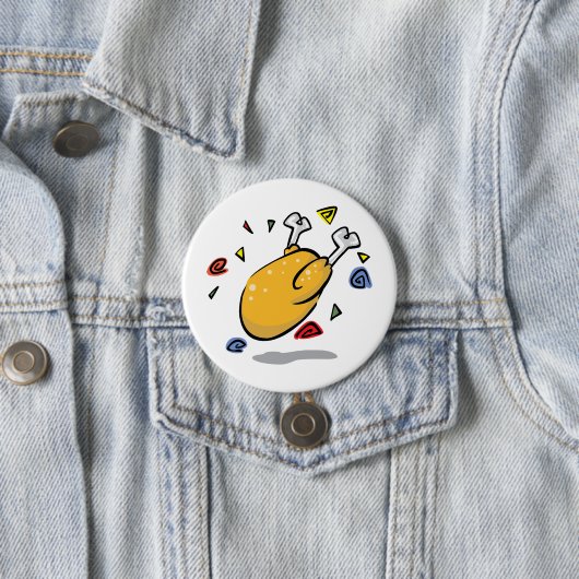 Funny Cartoon Roast Chicken Falling Ronde Button 7,6 Cm (In situ)
