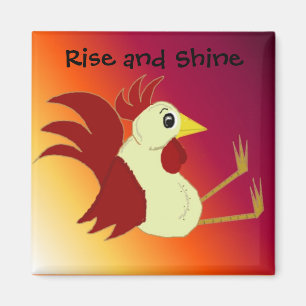 Funny Cartoon Rooster met Gezegde Magneet