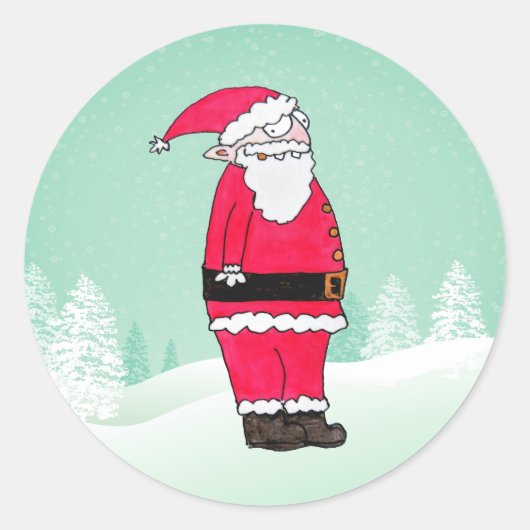 Funny Cartoon Santa Claus Ronde Sticker (Voorkant)