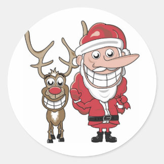 Funny Cartoon Santa en Rudolph Ronde Sticker