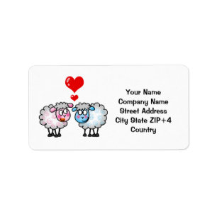 Funny cartoon sheeps, bruiloft paar etiket