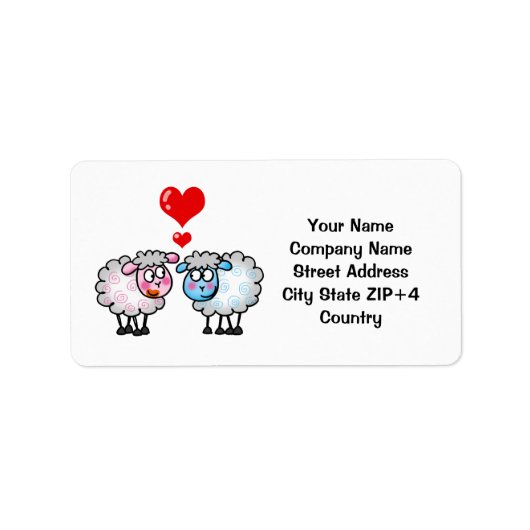 Funny cartoon sheeps, bruiloft paar etiket (Voorkant)