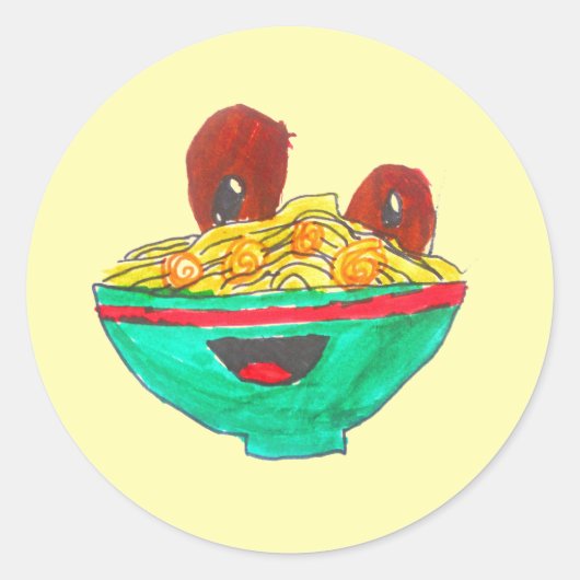 Funny cartoon spaghetti meatballen ronde sticker (Voorkant)