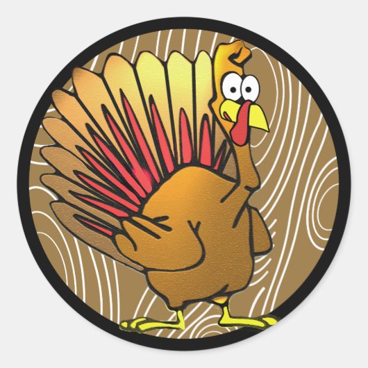 Funny Cartoon Thanksgiving Turkije Ronde Sticker (Voorkant)