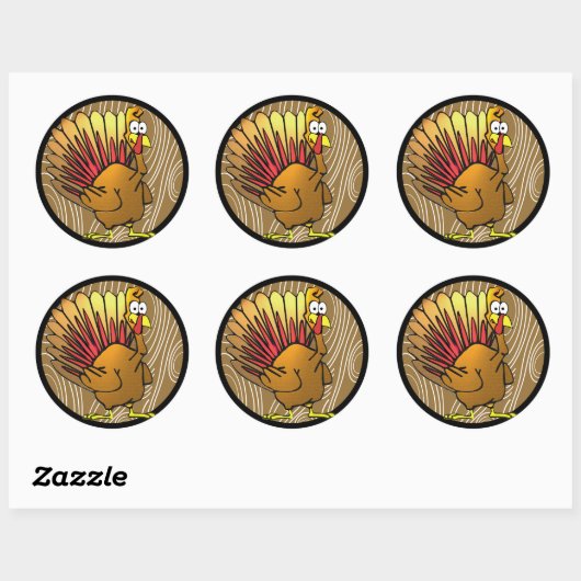 Funny Cartoon Thanksgiving Turkije Ronde Sticker (Vel)