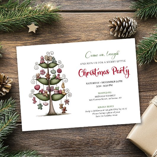 Funny cartoon tree editable Christmas invitation