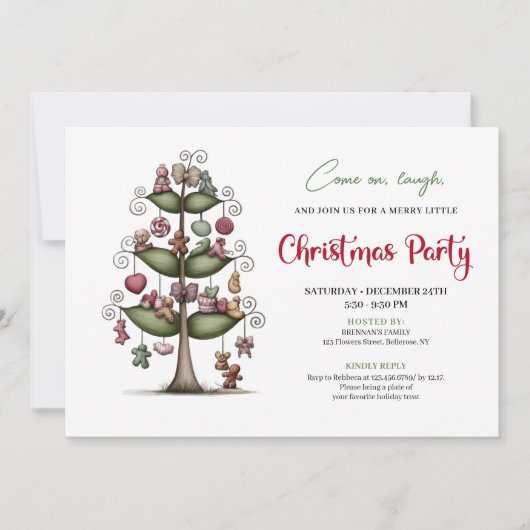 Funny cartoon tree editable Christmas invitation Kaart (Voorkant)