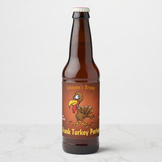 Funny Cartoon Turkey Homebrew Bier Etiket (Voorkant)
