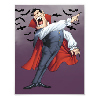 Funny Cartoon Vampire met vleermuizen van Al Rio Foto Afdruk